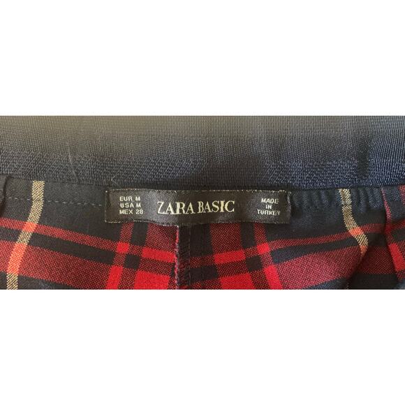 ZARA Basic Red Plaid Tartan Slim Pants Women’s M US 6 Ankle Trouser Check - Picture 3 of 3